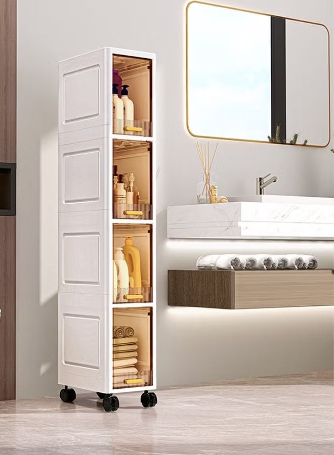 Bathroom Storage Cabinet, Narrow Storage Cabinet, Plastic Narrow Storage Cabinet With Doors And Shelves, Multi-functional Storage Cabinet For Bedroom And Bathroom, Waterproof Design, Suitable For Small Spaces, Bathroom, Kitchen, Laundry Room, White. - Image 2